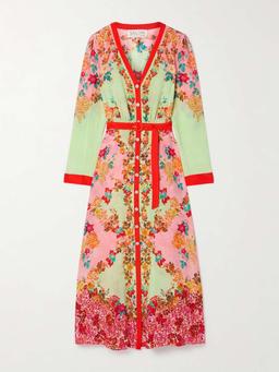 Lea belted floral-print silk crepe de chine maxi dress