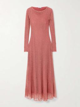 Metallic open-knit midi dress