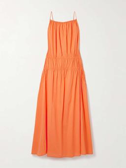 Gathered tiered cotton-poplin maxi dress