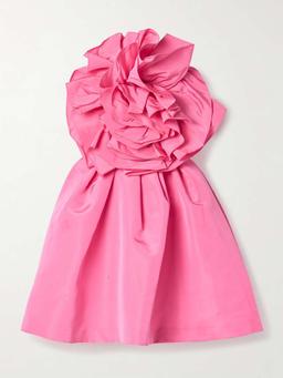 Strapless appliquéd silk-faille mini dress