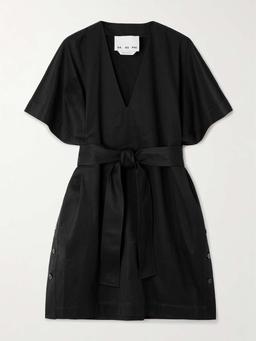 Elettra belted cotton-twill mini dress