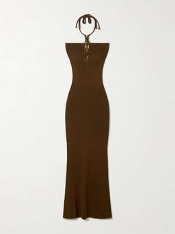 Eileen embellished knitted halterneck maxi dress