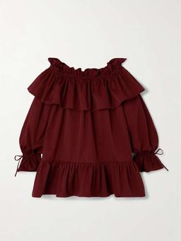 Off-the-shoulder ruffled cotton-twill mini dress
