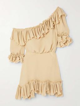 Off-the-shoulder ruffled silk-crepon mini dress