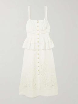 Embellished broderie anglaise linen and cotton-blend midi dress