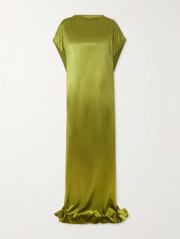 Open-back draped silk-blend satin gown