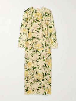 Floral-print guipure lace maxi dress