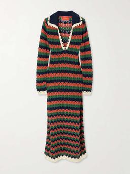 Perry scalloped striped cotton midi dress