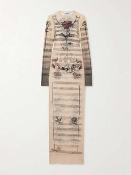 Printed mesh maxi dress