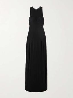 Paneled tulle maxi dress