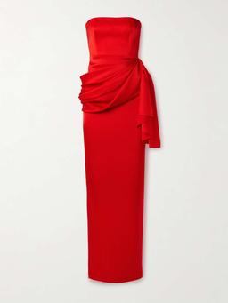 Strapless draped satin-crepe gown