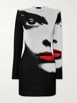 Printed jacquard-knit mini dress