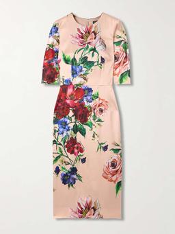 Floral-print satin midi dress
