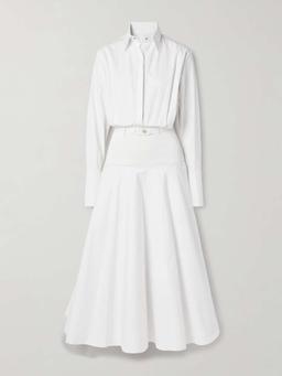 The Judith belted stretch knit-trimmed cotton-poplin midi shirt dress