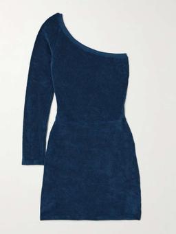 Athena one-sleeve cotton-blend terry mini dress