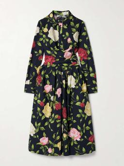 Wrap-effect floral-print cotton-blend poplin midi dress