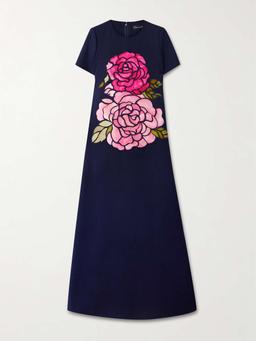 Appliquéd wool-blend gown