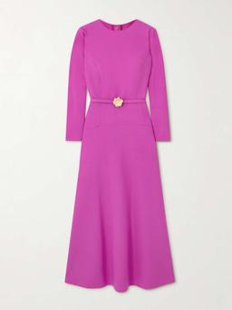 Belted wool-blend midi dress
