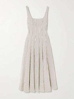 Wells pleated striped cotton-blend poplin midi dress