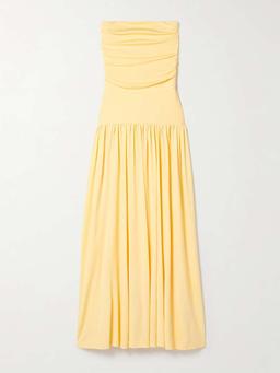 Mariana strapless gathered jersey maxi dress