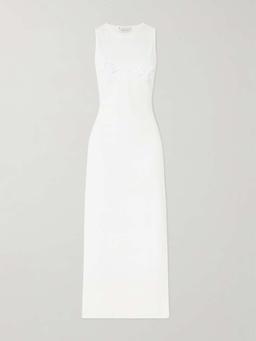 Crochet-trimmed ribbed stretch-cotton jersey midi dress