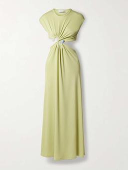 Embellished cutout ribbed-knit maxi dress