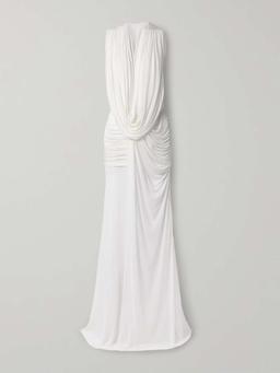 Ripple draped mesh gown