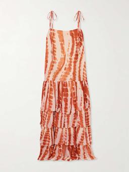 Tha embellished tiered printed recycled-chiffon maxi dress