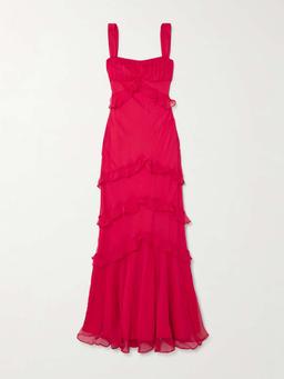 Chandra ruffled plissé silk-georgette maxi dress