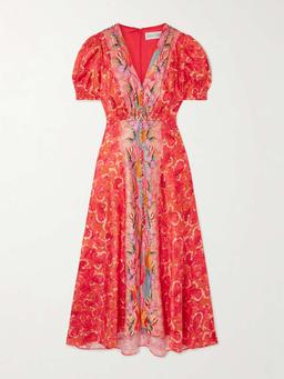 Lea printed silk-satin midi dress