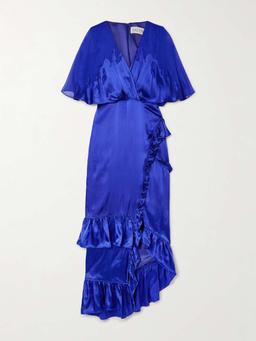 Rose ruffled wrap-effect devoré satin and chiffon maxi dress