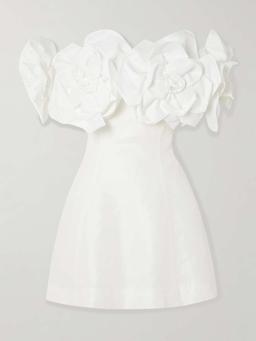 Etta off-the-shoulder appliquéd linen-blend mini dress