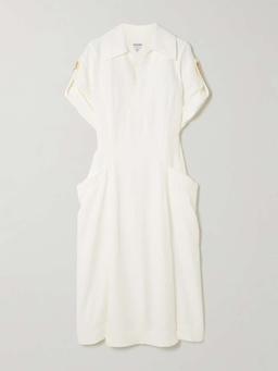 Embellished pleated woven midi dress