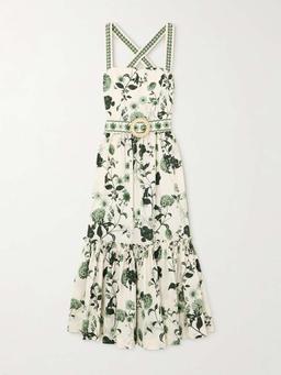 Julietta belted ruffled floral-print cotton-poplin midi dress