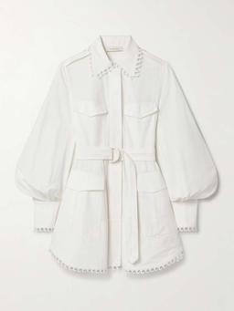 Belted cotton and silk-blend mini shirt dress