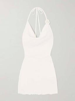 Tu Cariñito appliquéd draped jacquard mini dress