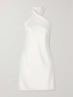 Pandora tie-detailed satin halterneck mini dress