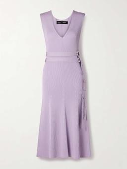 Madeline belted ribbed-knit midi dress