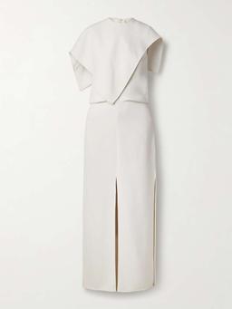 Selene asymmetric draped stretch-crepe maxi dress
