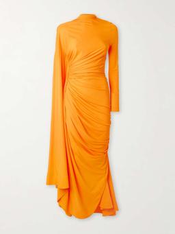 Draped gathered jersey maxi dress
