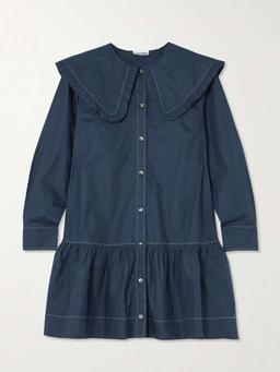 Ruffled organic cotton-poplin mini shirt dress