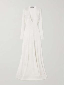 Embellished crocheted silk and cashmere-blend gown