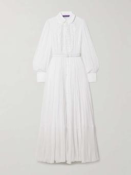 Seymour belted guipure lace-trimmed cotton-blend voile maxi dress