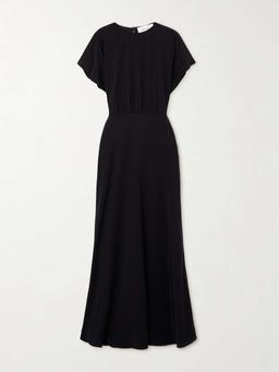 Gathered silk crepe de chine maxi dress