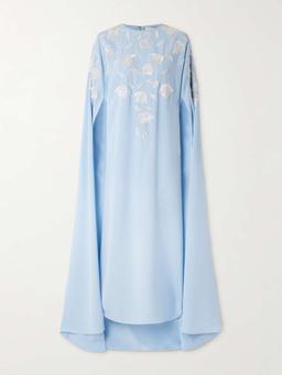 Bead-embellished cape-effect crepe gown