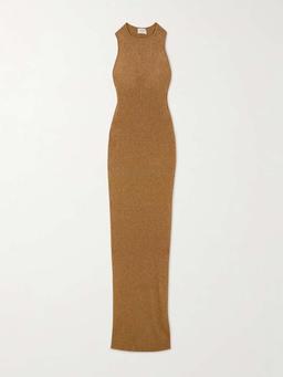 Metallic ribbed-knit maxi dress