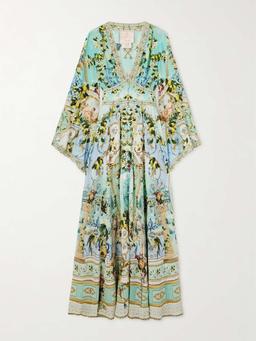 + The White Lotus crystal-embellished printed silk-satin maxi dress