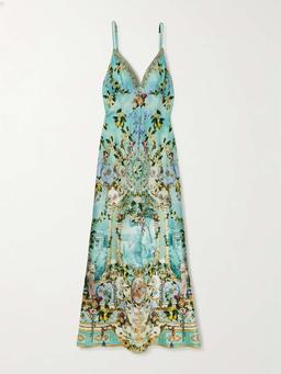+ The White Lotus crystal-embellished printed silk maxi dress