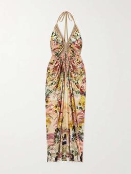 + The White Lotus crystal-embellished printed silk-jersey maxi dress
