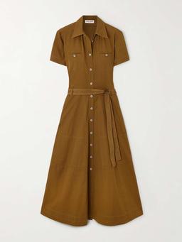 Giselle belted cotton-drill midi shirt dress